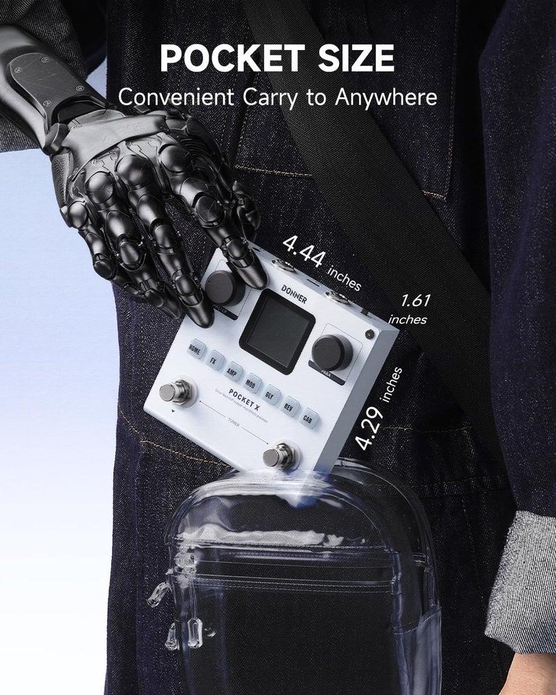 Donner Pocket-X Multi Effects Guitar Pedal Guitar/Bass AMP Modeler Multi Effects Processor Portable Rechargeable Guitar Pedal with 6 Effects Modules, 80 Presets, 20 IRs for Electric Guitar - Image 4